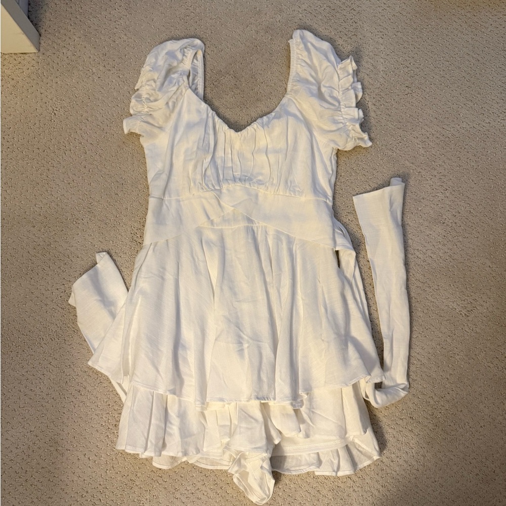 Altar'd State White romper with Ruffled Sleeves